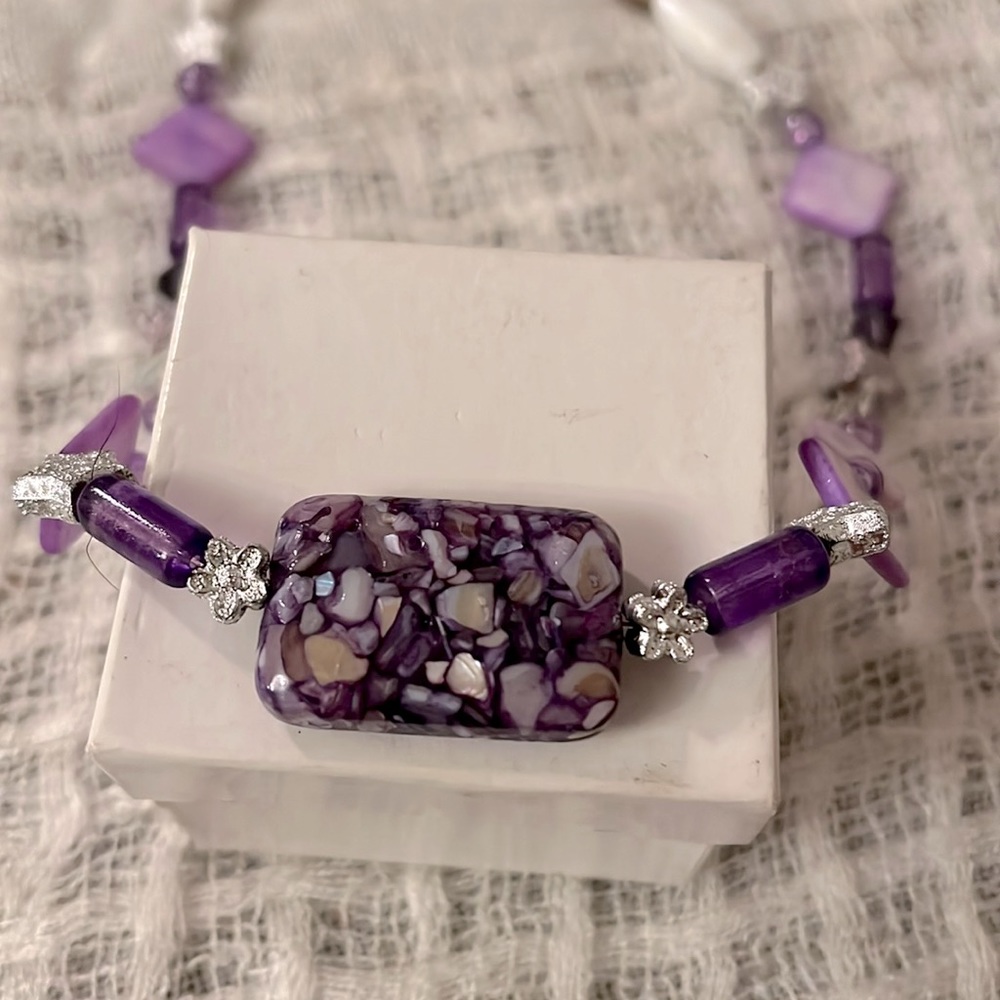 Purple Gemstone and Glass Necklace